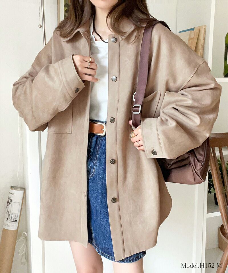 日本 Classical Elf - 時尚麂皮輕量大口袋長袖襯衫-米杏