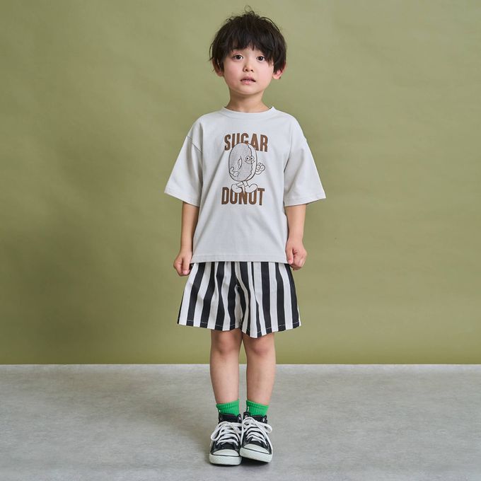 日本 b-ROOM - 防污速乾簡約印花短袖上衣-薯條-深藍