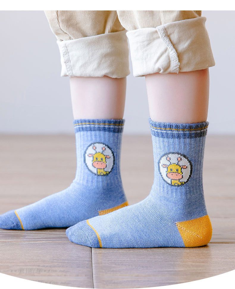 兒童中筒襪-ML21-830撞色長頸鹿 (五入一組)