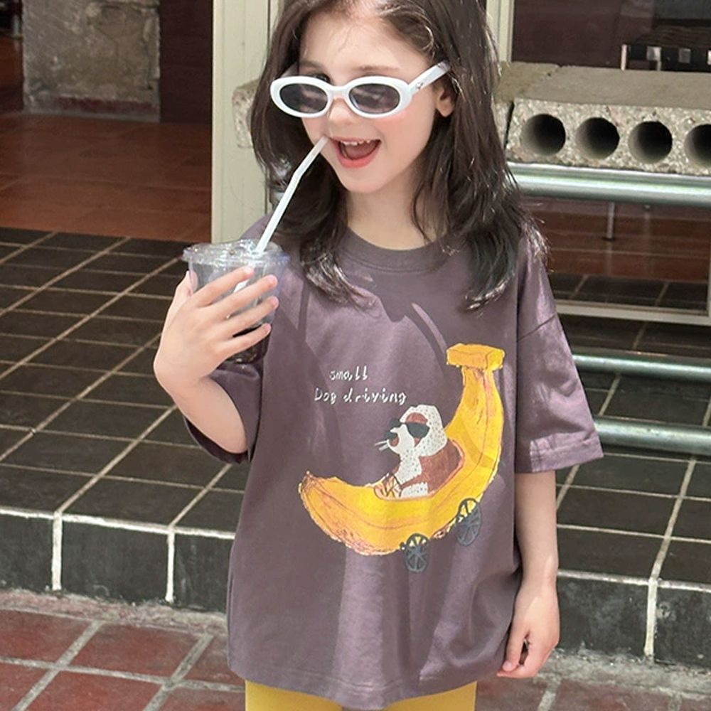 涼感手繪風美式休閒短袖上衣-灰色