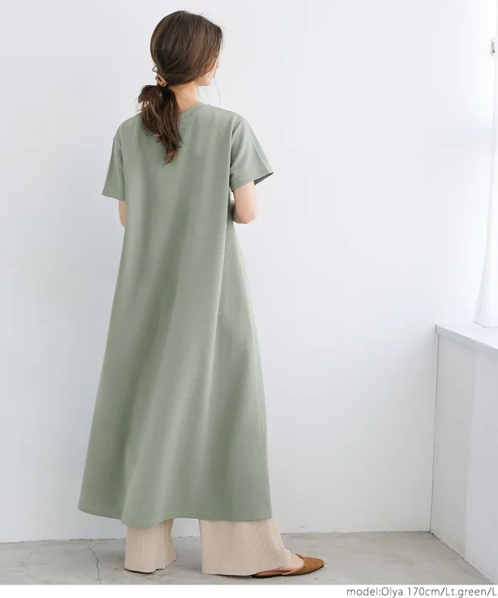 日本 COCA - 速乾彈性 修身圓領短袖洋裝-黑