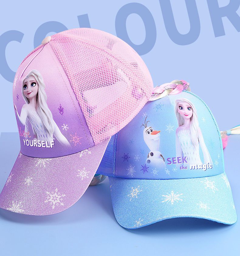 卡通公主兒童棒球帽-艾莎-頭紗款-粉色