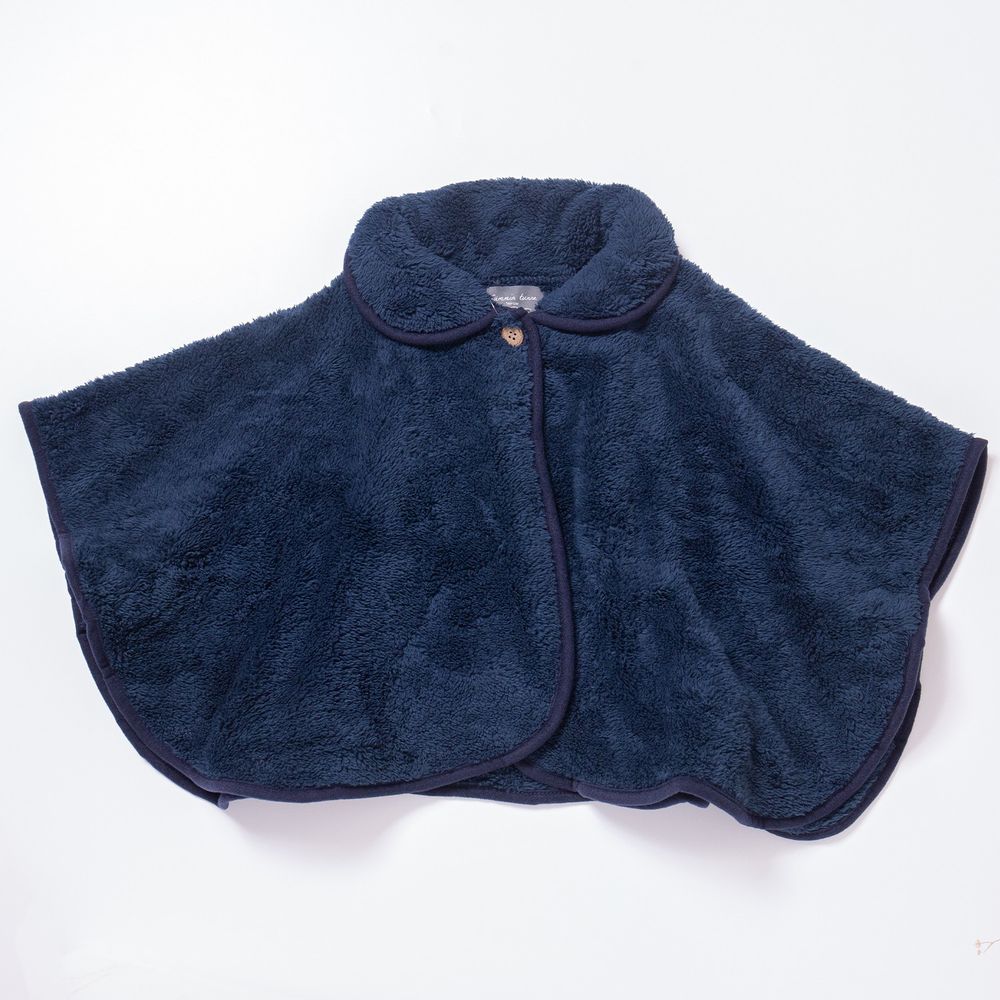 日本 AUBE - 毛茸茸保暖披肩斗篷(親子通用款)-深藍
