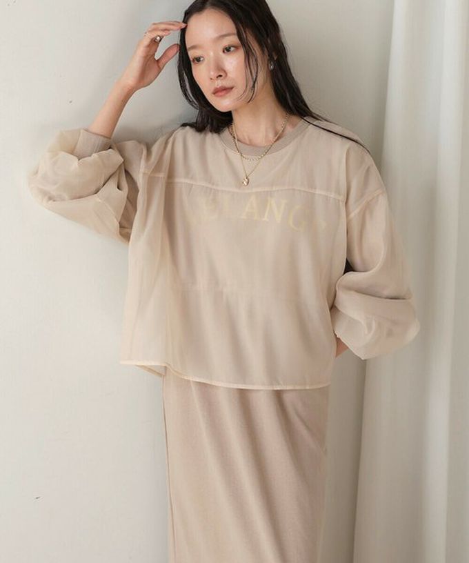 日本 Bab - [穿搭上手]薄紗層次運動風長袖洋裝-淺摩卡