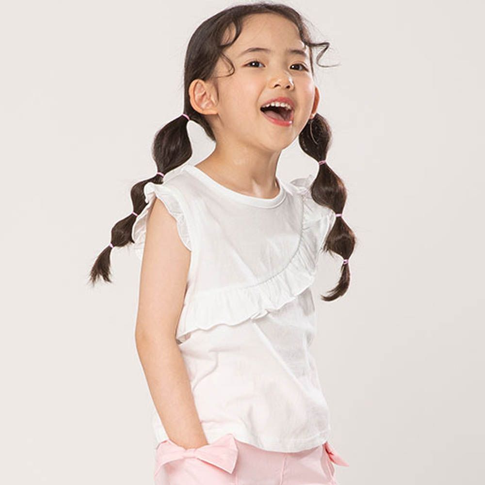 荷葉斜襬裝飾無袖上衣-白