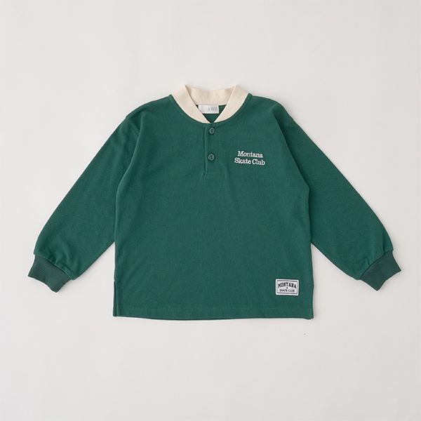 日本 b-ROOM - 運動風立領長袖Polo衫-深藍x棕