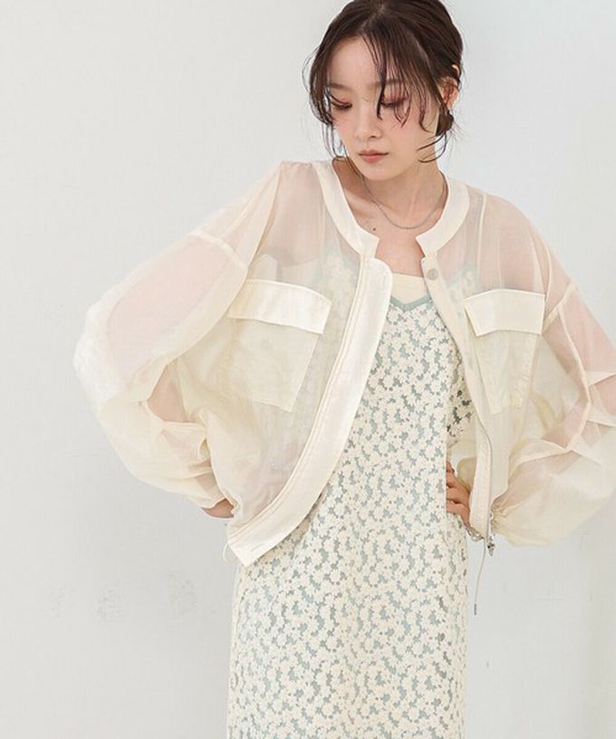 日本 Bab - 優美透膚精緻感抽繩薄外套-粉紅