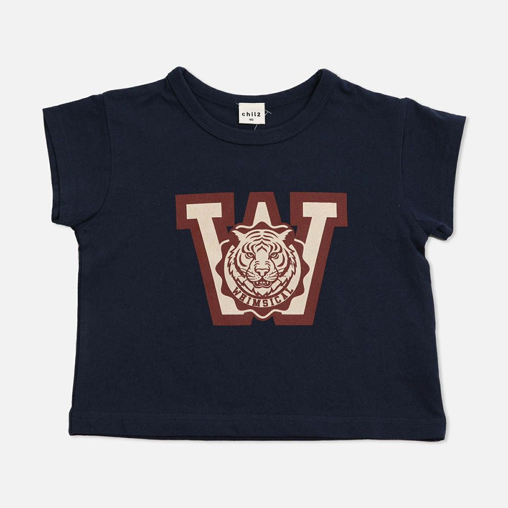 100%棉 印花柔軟短袖上衣-老虎logo-深藍
