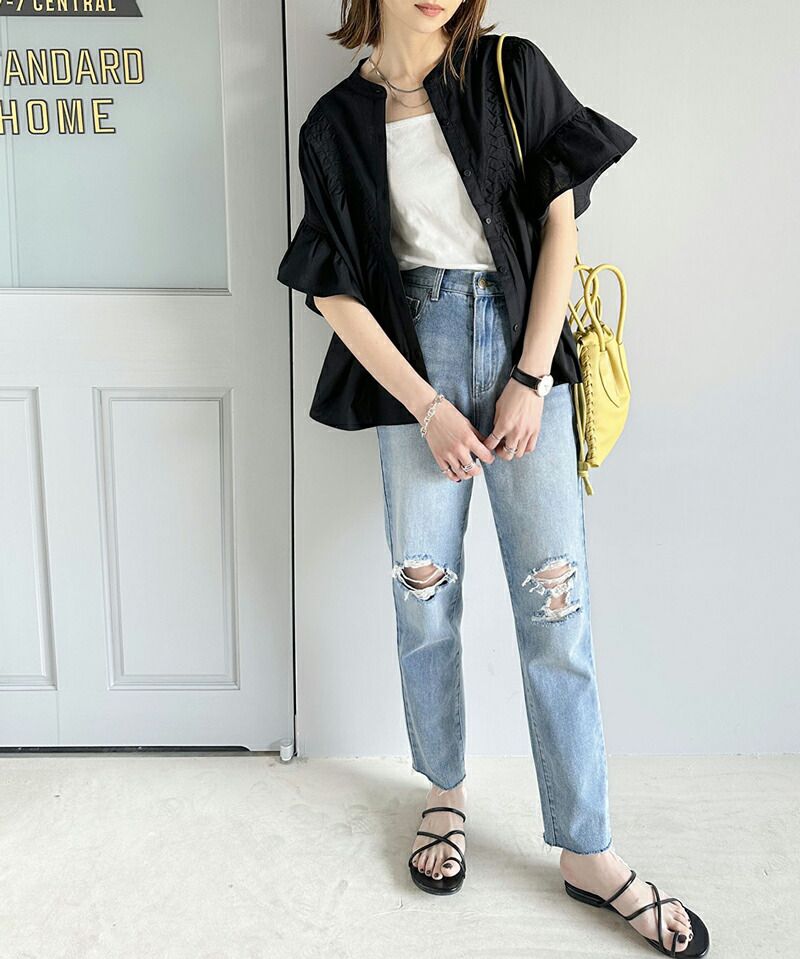 日本 Classical Elf - 2WAY透氣荷葉袖圓領襯衫-白