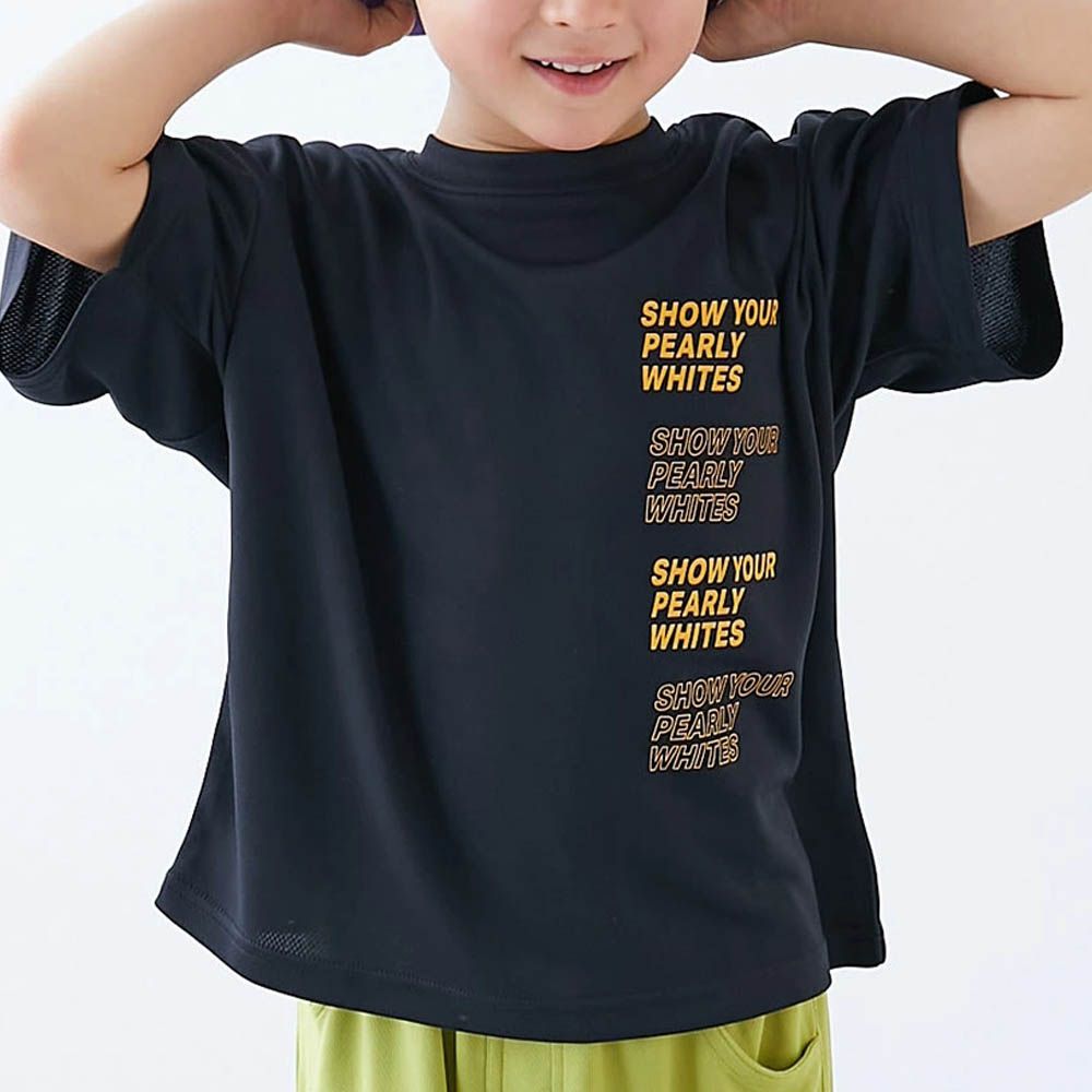 速乾網眼超舒適短袖上衣-左側logo-黑