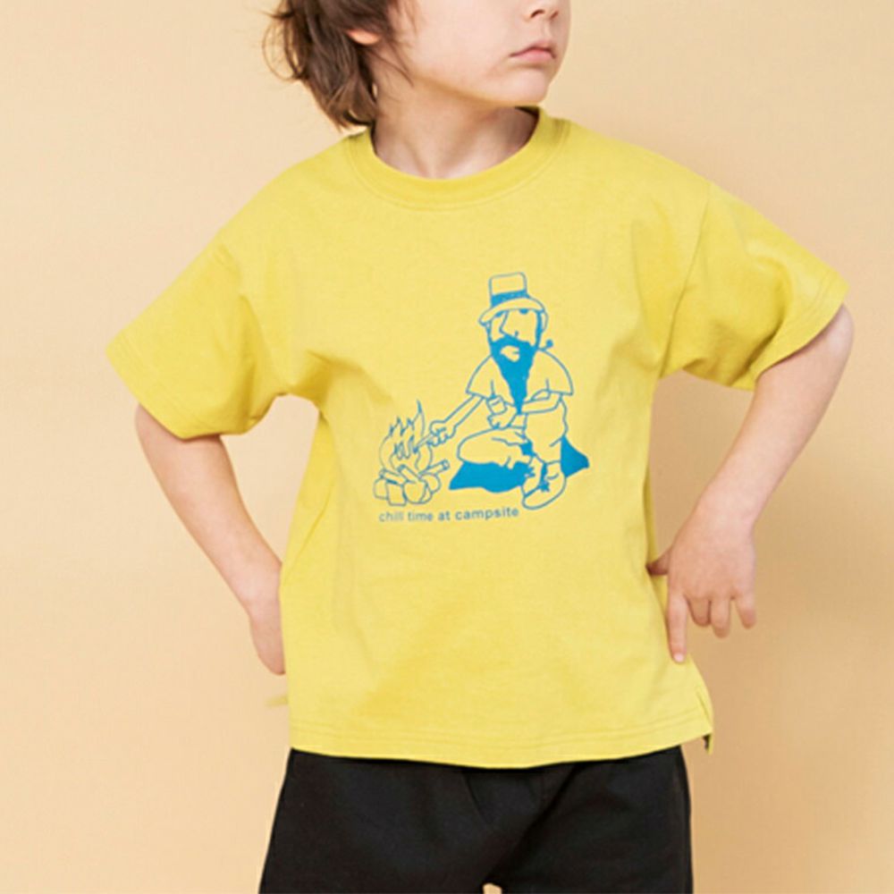 100%天竺棉清爽短袖上衣-大叔露營-黃