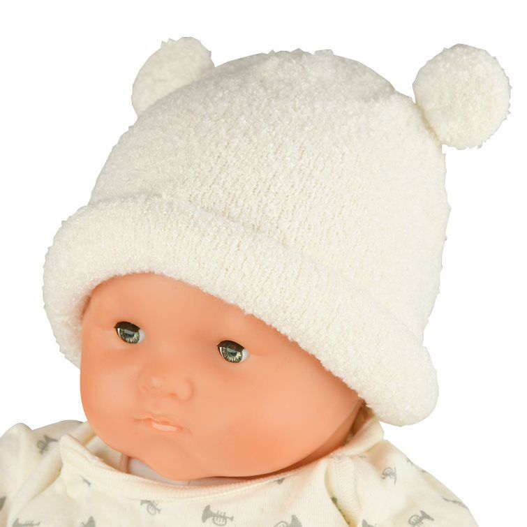 akachan honpo - 針織帽 柔軟、毛茸茸-小熊-米白色 (42~46cm)