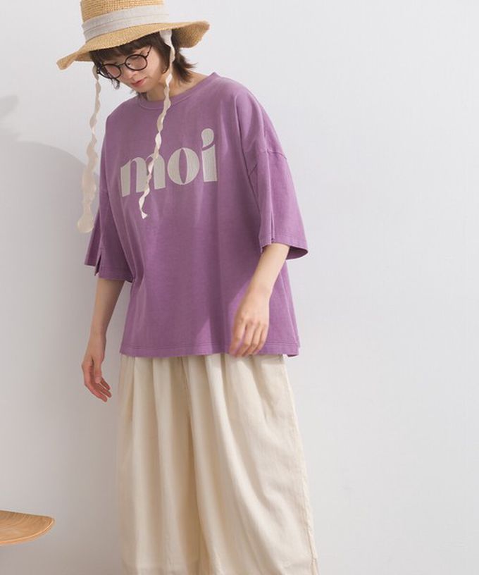 日本 Lupilien - 純棉復古刷色簡約落肩五分袖上衣-灰棕