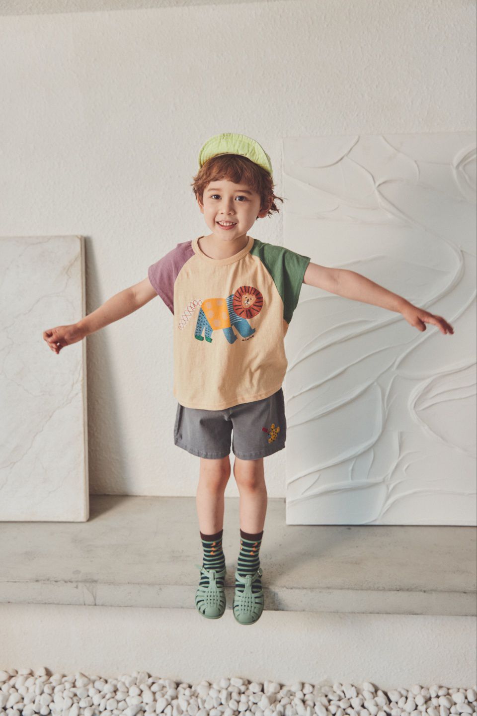 韓國 Mimico - 三色獅子圖樣上衣-紫X杏X綠