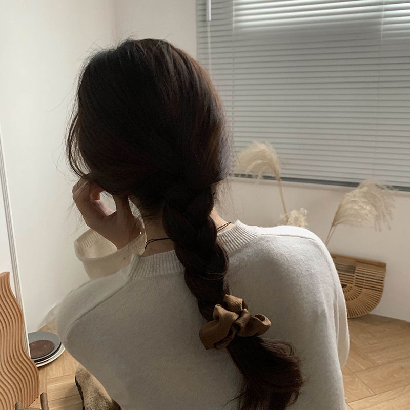 高級紋理皺摺髮圈(小)-米白色