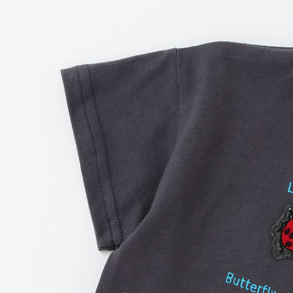 日本 petit main - [接觸冷感]昆蟲刺繡短袖上衣-黃綠