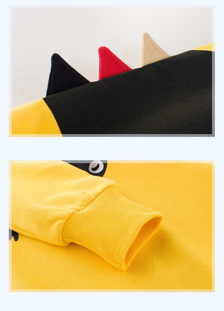 棉質長袖大學T-恐龍偷偷摸摸-黃色