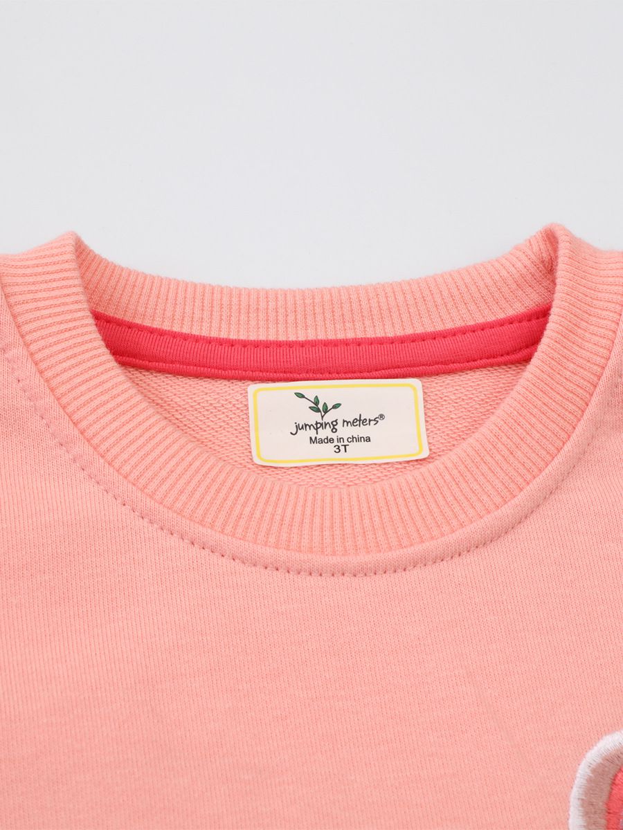 Jumping meters - 棉質圓領長袖上衣/大學T-刺繡兔兔與花-粉色