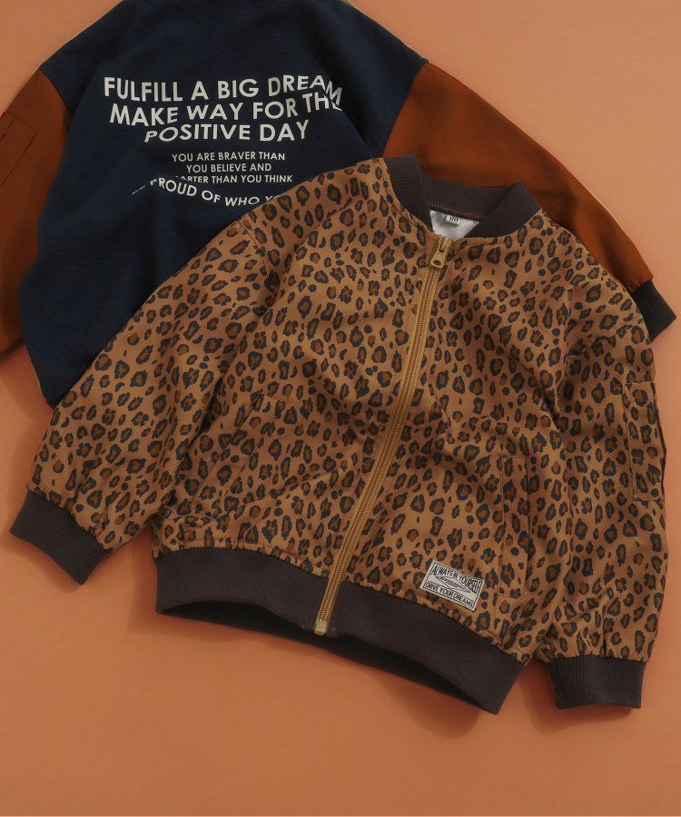 日本 BREEZE - 背後標語帥氣MA-1飛行夾克-焦糖豹紋