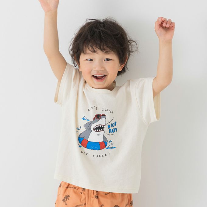 日本 Chil2 - 100%棉 印花柔軟短袖上衣-企鵝-亮橘