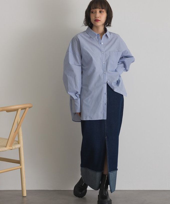 日本 ELENCARE DUE - 男友風寬鬆率性感長袖襯衫-水藍