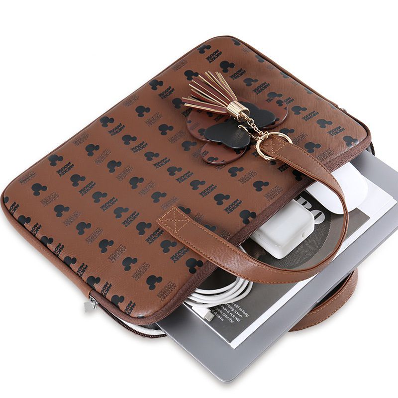 迪士尼手提電腦包-滿版小米奇+英文字-深咖啡色