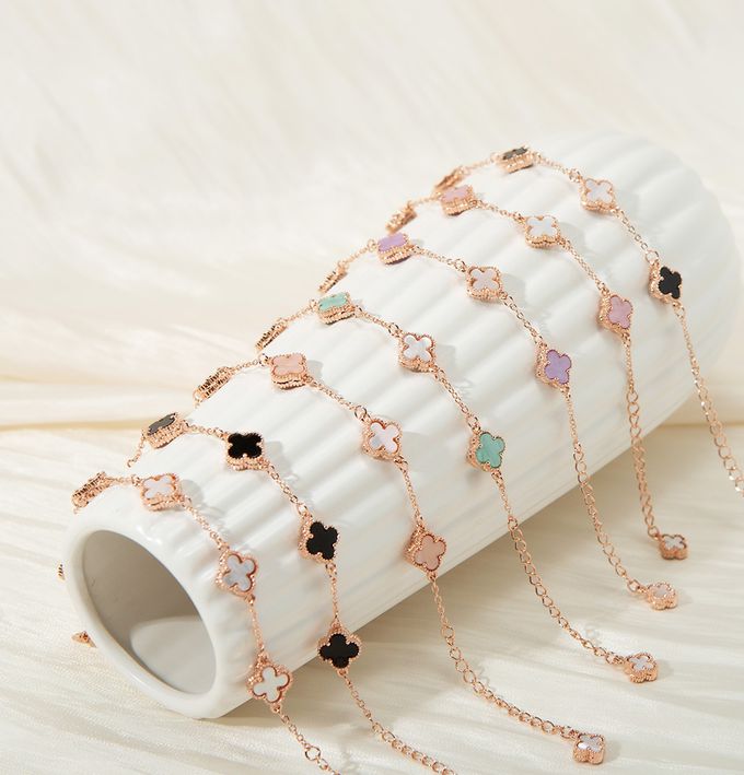 韓國 Soo&Soo - 雙面幸運草拋光手鏈-紫 (長度16cm)