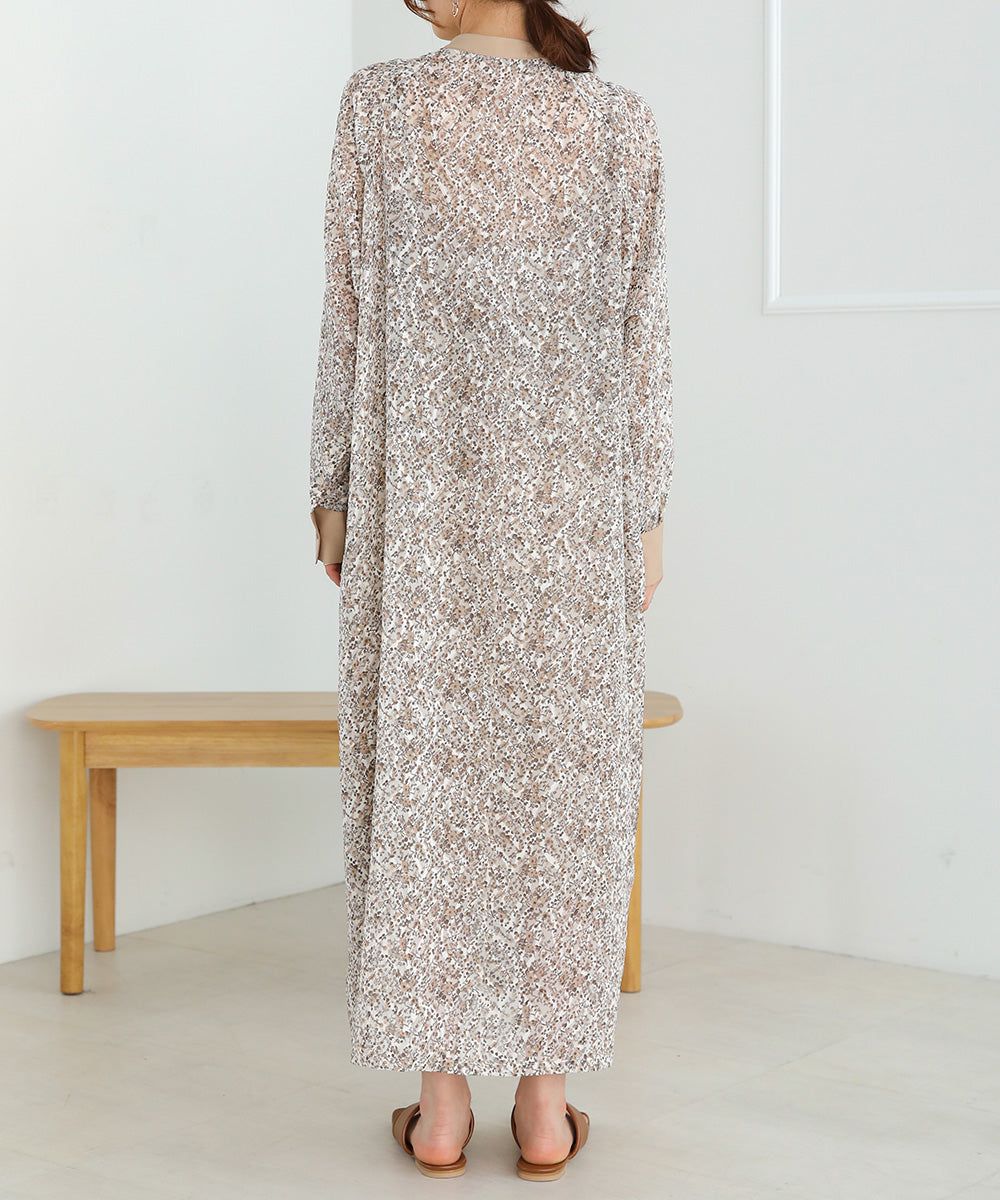 日本 Bab - 文藝浪漫碎花排扣洋裝-石英灰