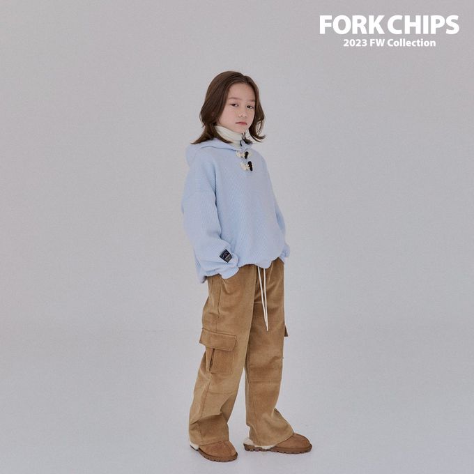 韓國 FORK CHIPS - 牛角釦裝飾拉絨連帽帽T-天藍