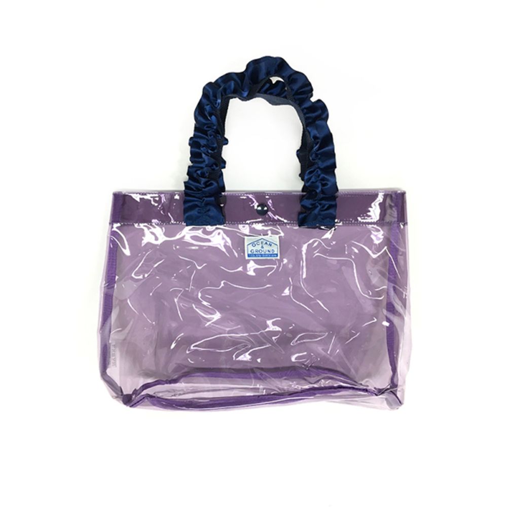 日本 OCEAN&GROUND - 透明PVC防水手提袋-緞帶度假風-深紫 PP (27x33x20.5cm)