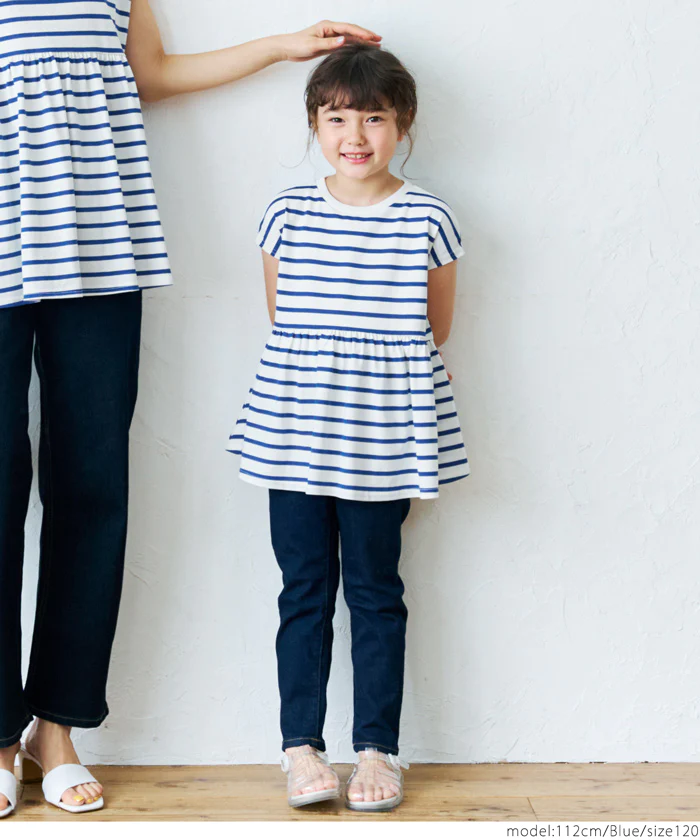 日本 COCA - 橫條紋簡約休閒短袖上衣-孩子-藍