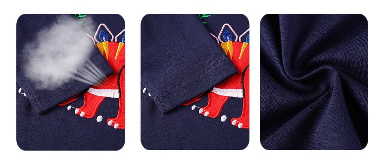 Jumping meters - 棉質圓領短袖上衣-可愛恐龍-深藍色