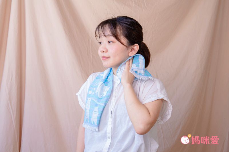 日本涼感雜貨 - 日本製 Eco de COOL 接觸冷感長毛巾-檸檬-水藍 (90x16cm)