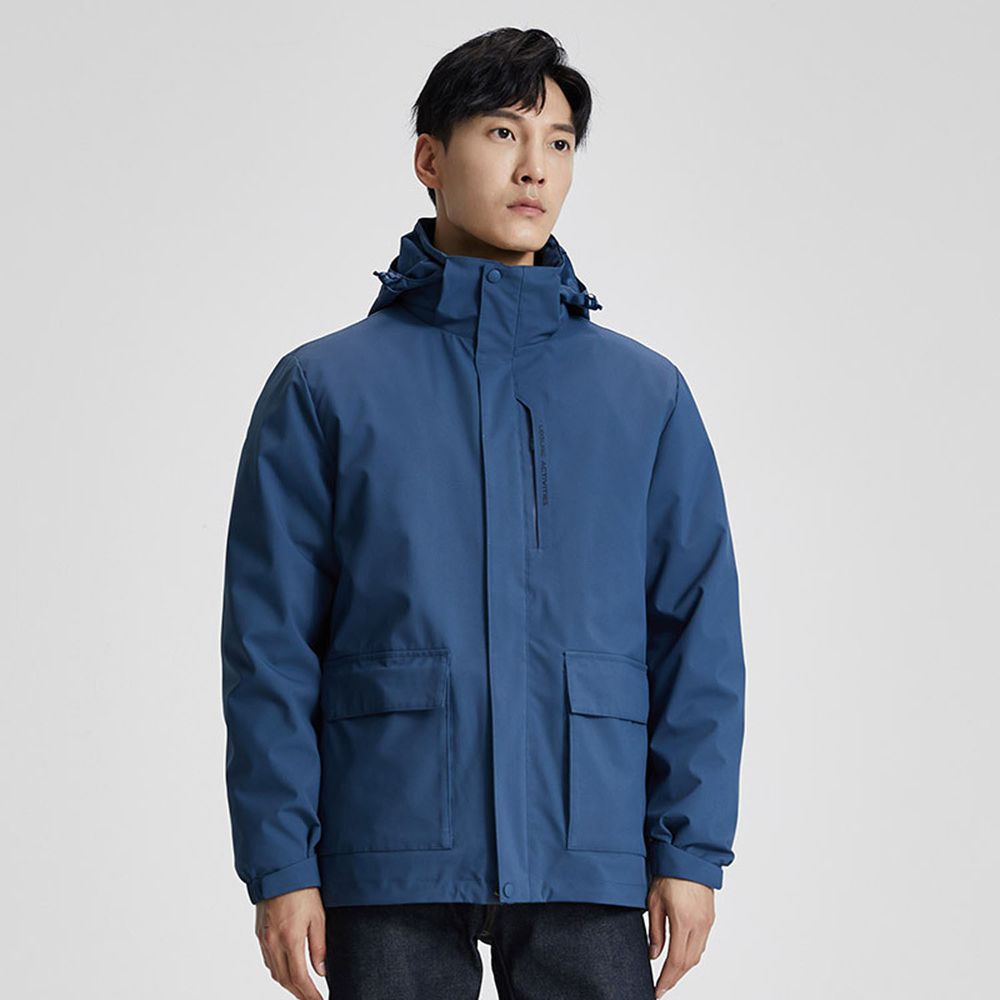 羽絨防風防雨三合一衝鋒外套-含絨量80%-藍色-男版