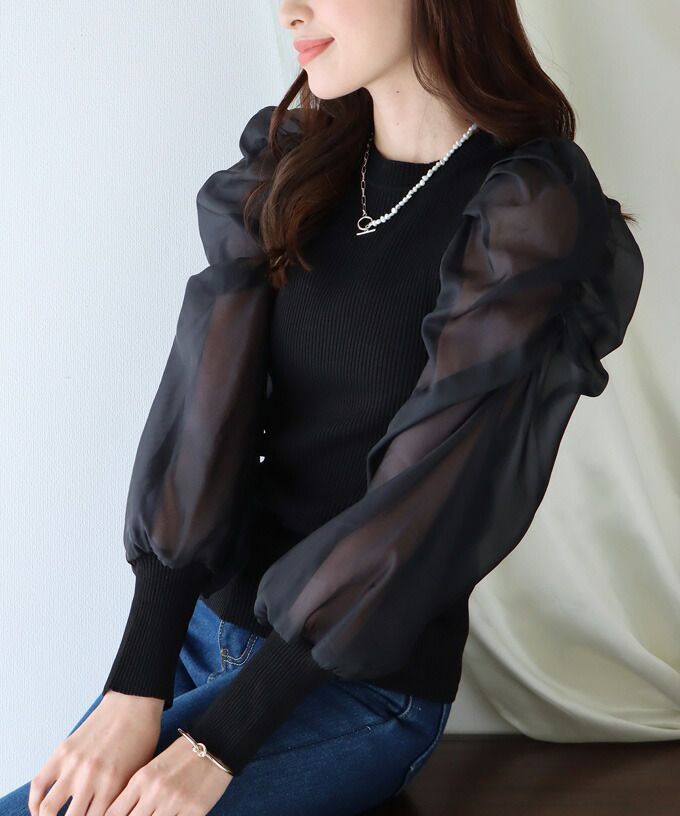 日本 BLUE EAST - 氣質薄紗抓皺長袖上衣-灰