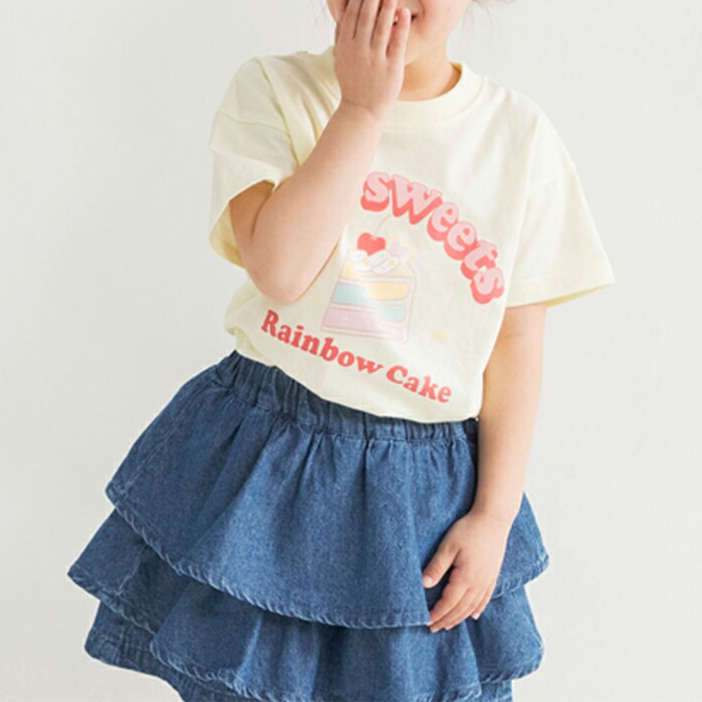 100%天竺棉女孩短袖上衣-切片蛋糕-淺黃