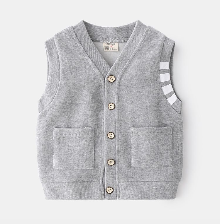 WELLKIDS - 棉質休閒V領開衫背心-深藍色