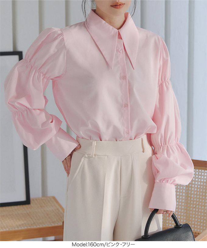 日本 Kobe Lettuce - 成熟造型領澎澎氣球袖襯衫-粉紅