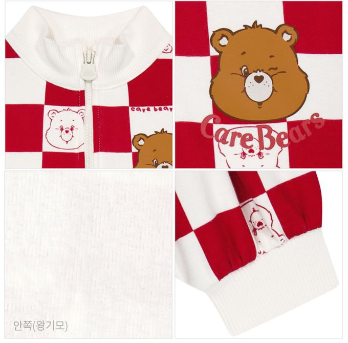 韓國 Care Bears - 聯名款方塊格印內刷毛連身洋裝-紅X白