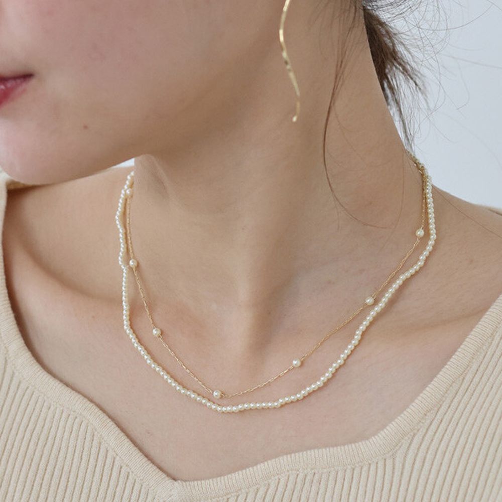 韓國製 精緻雙珍珠造型氣質美人項鏈-金