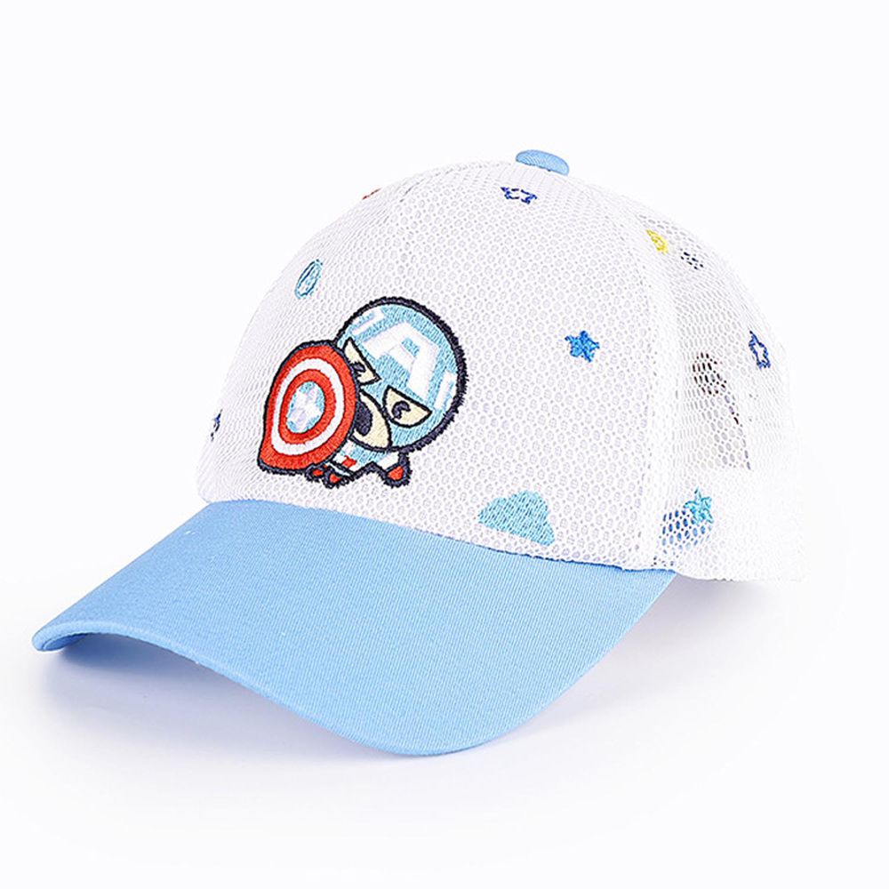 卡通英雄兒童棒球帽-Q版美國隊長-淺藍+白