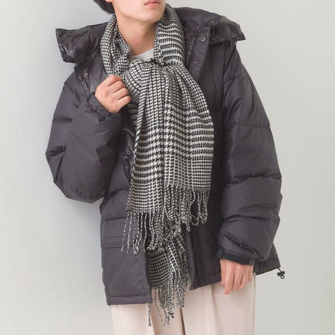 日本 OMNES - 羊毛混紡經典格紋圍巾披肩-B(灰x紅)