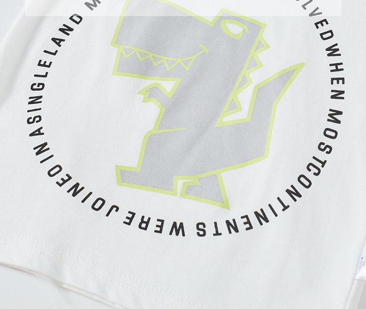 BE TOP - 純棉短袖上衣-描邊恐龍-白色