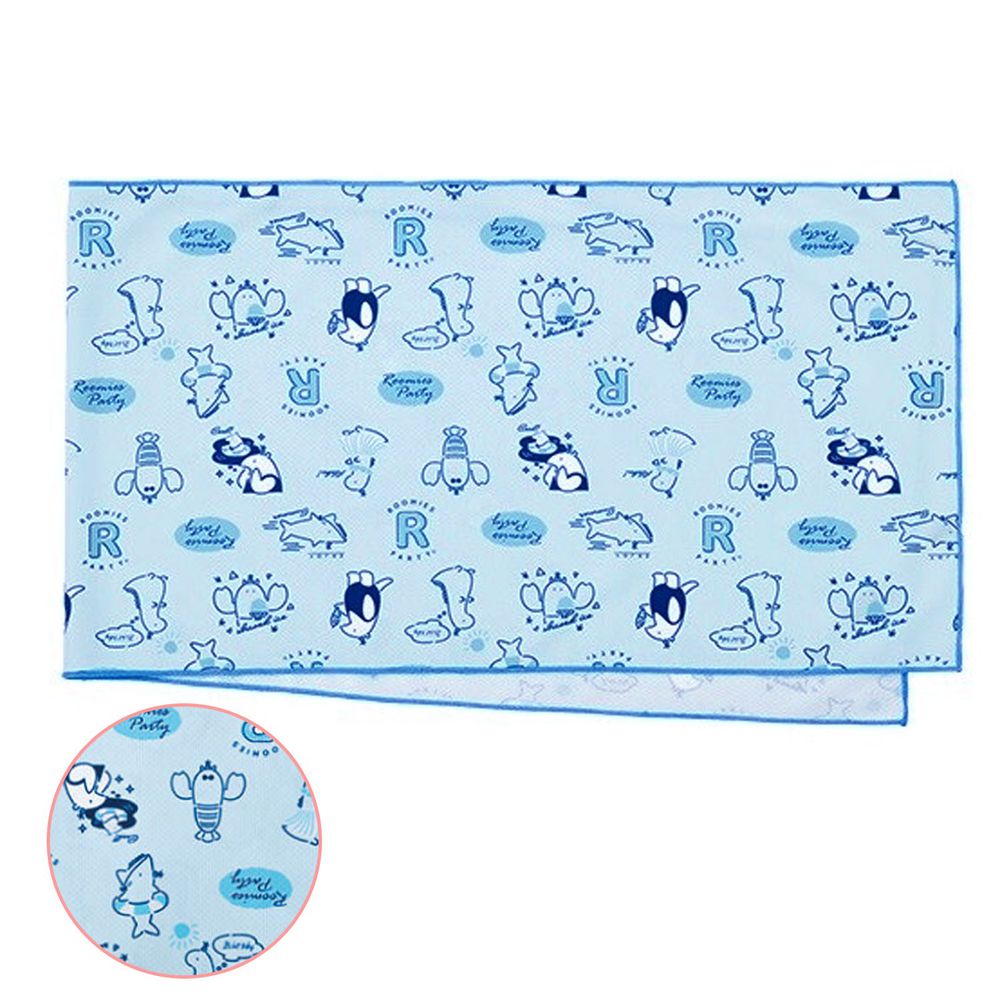 日本 LIV HEART - 抗UV水涼感巾(附收納罐)-線條插畫-水藍 (30x100cm)