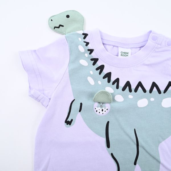 日本 Baby Room - 立體翻翻樂短袖上衣-恐龍伸長脖子-紫