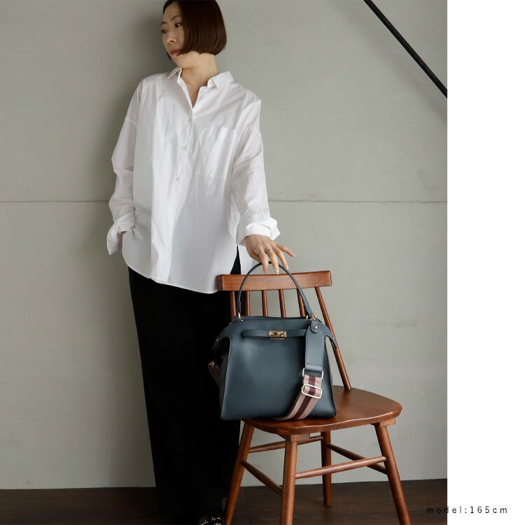 日本代購 - 時尚寬帶金釦2WAY肩背/手提包-復古藍 (M(約26x30cm))