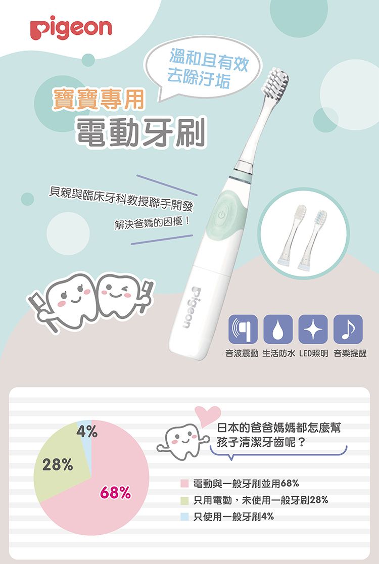 貝親 Pigeon - 寶寶專用電動牙刷刷頭(2入)-12個月起適用