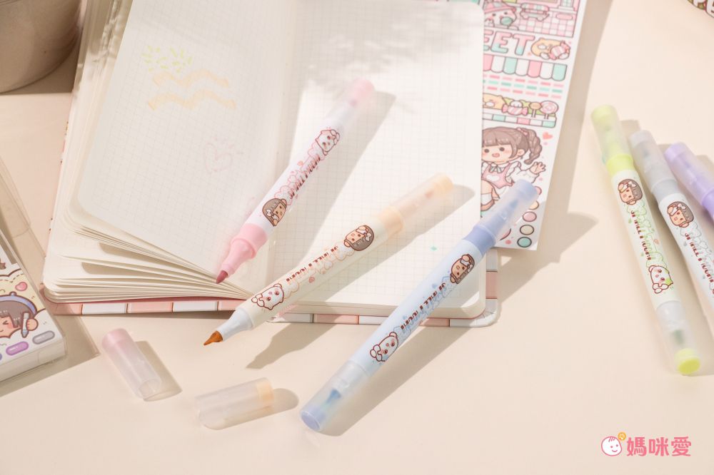 小麻糬筆記雙頭螢光筆-鹽系 (15x1.2cm)