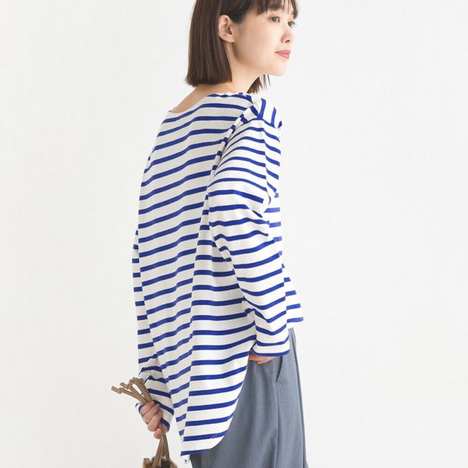 日本 OMNES - 純棉厚磅定番條紋長袖上衣-黑x白