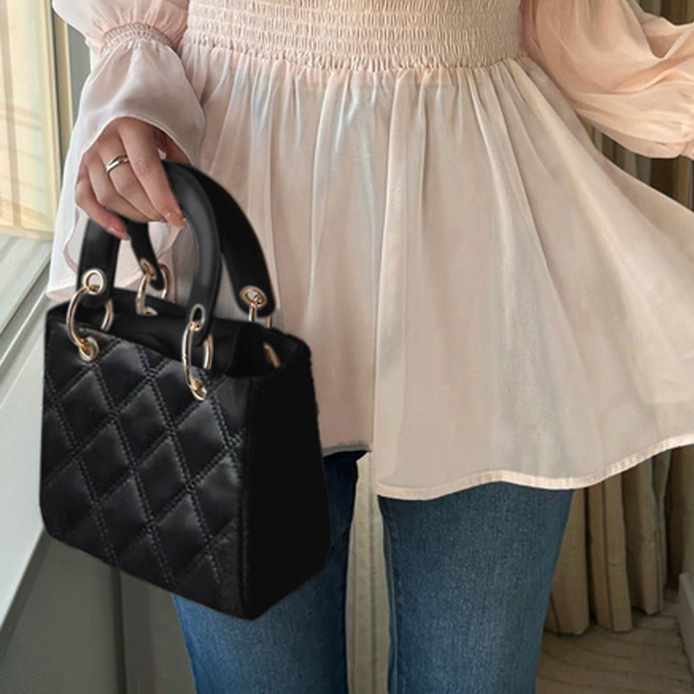 2way鏈條絎縫時尚小方包-黑 (F)